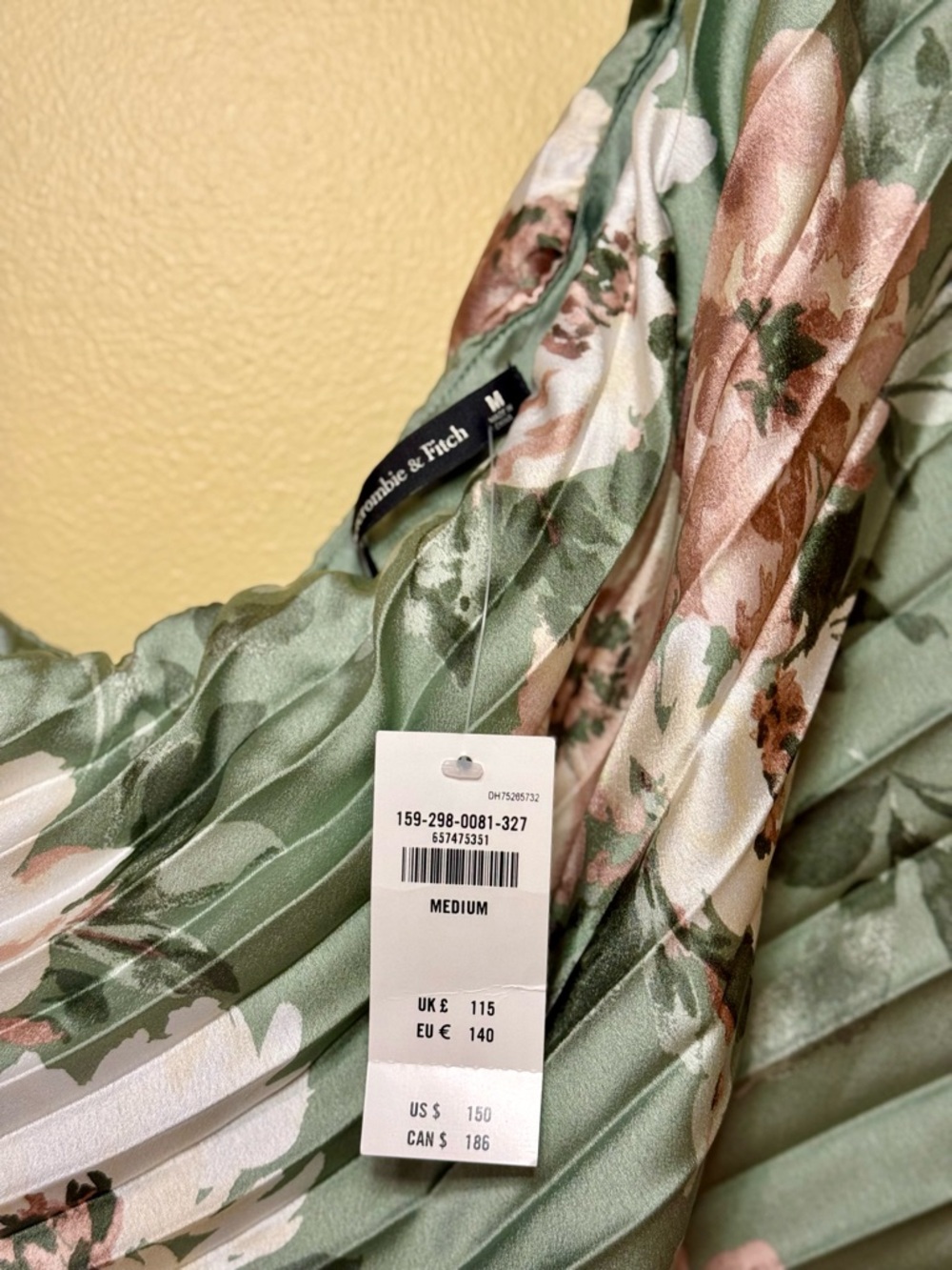 NWT Abercrombie & Fitch One-Shoulder Floral Pleated Maxi Dress - Sage Green - Picture 4 of 4